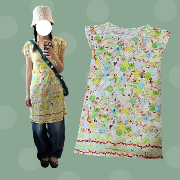 모리걸 빈티지 수채화 패치워크 원피스