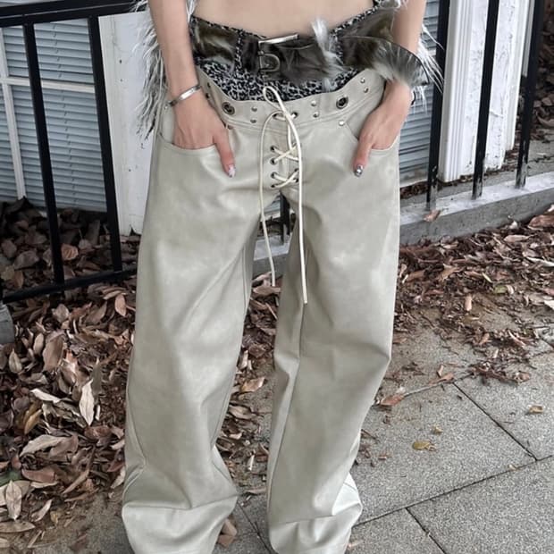 테스트매커니즘 Leopard Layer Punk Leather Pants