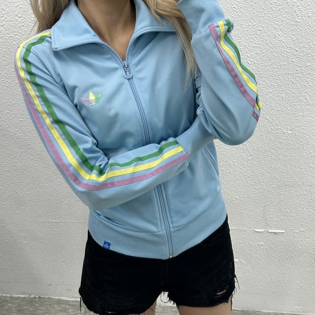 아디다스 여성 파이어버드 레인보우라인 베이비블루 트랙탑 90