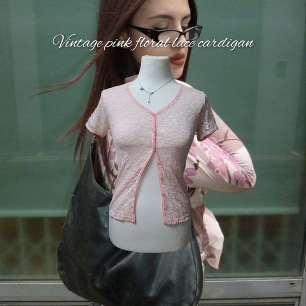 Vintage pink floral lace cardi