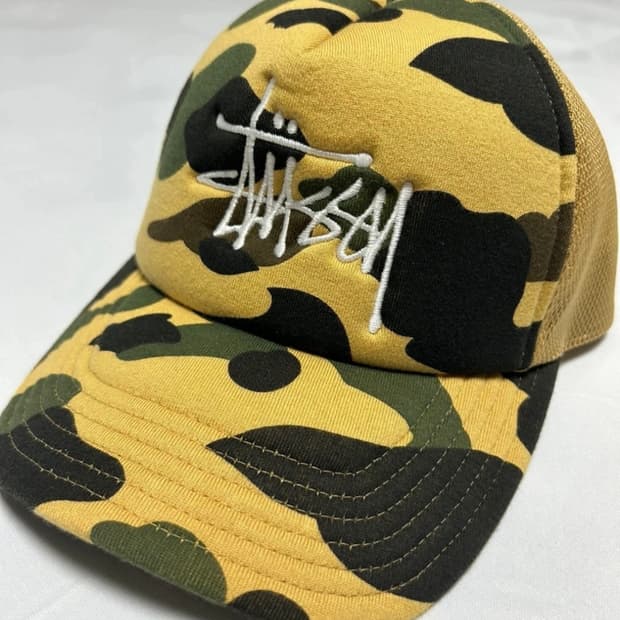 Stussy x BAPE Trucker Cap Yellow 스투시 베이프