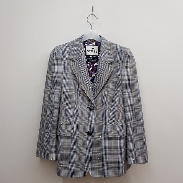 한섬 더스토어 패턴 안감 체크 싱글 자켓  s사이즈