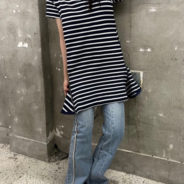 Sacai 사카이 네이비 단가라 프릴 미니 원피스