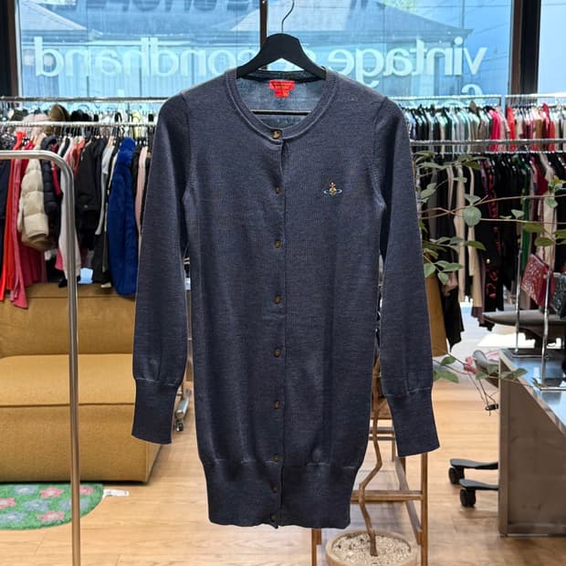 비비안 웨스트우드 레드라벨 네이비 orb자수 롱 가디건