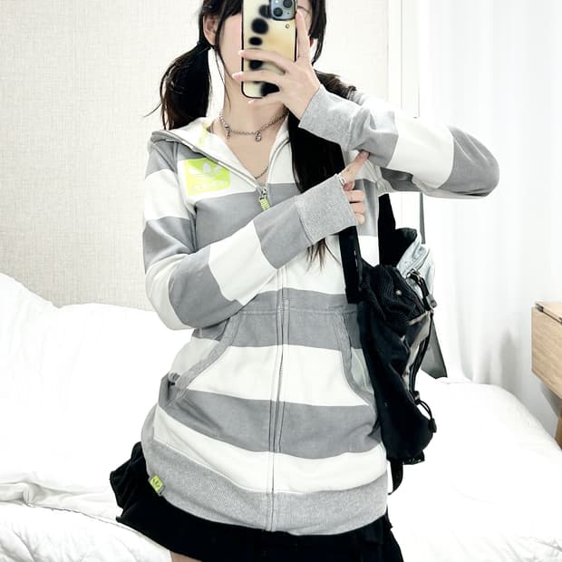 아디다스 빅로고 단가라 롱 후드집업