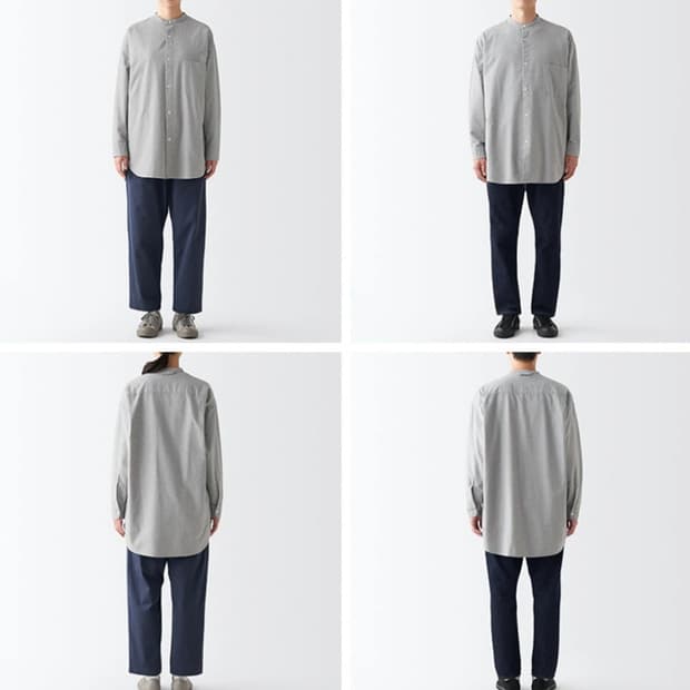 (남여) 무인양품 MUJI LABO 셔츠 스탠드 밴드 차이나 카라 그레이