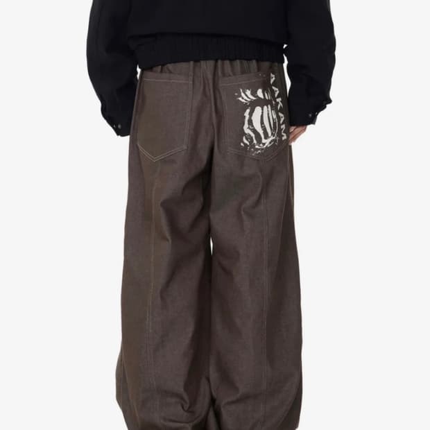 아캄 Knee Pin-tuck Printed Denim Pants (Br