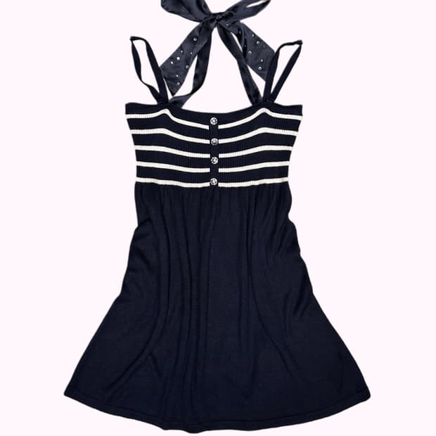 navy knit halter ribbon top