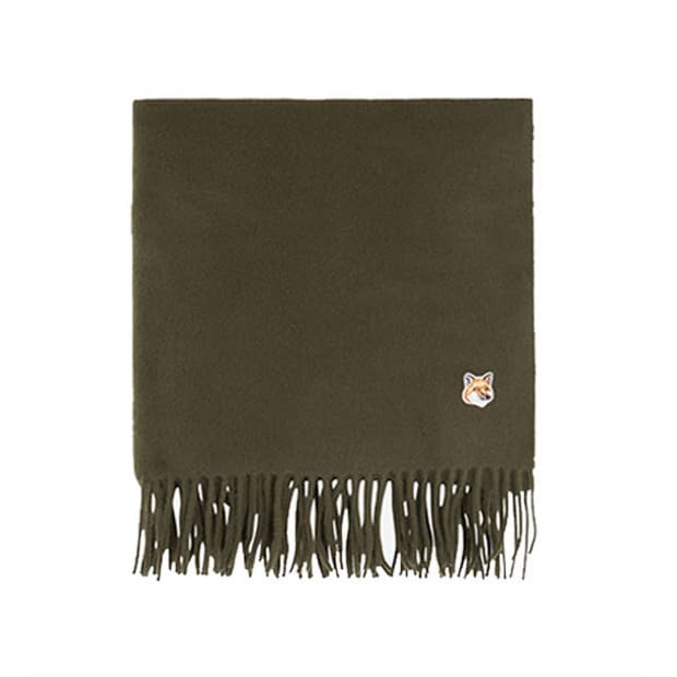 메종키츠네 폭스헤드 울 머플러 카키베이지