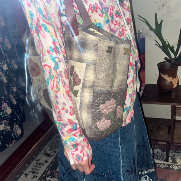 일본 아메카지 가방 에스닉 레트로 Y2K 모리 패치워크 퀄팅 토트백