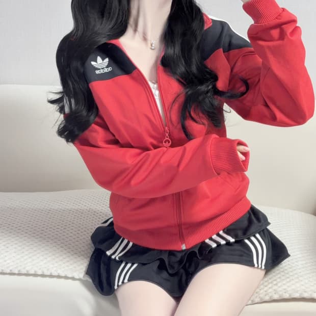 아디다스 삼선 트랙탑 레드 블랙 배색 트랩탑 져지 s