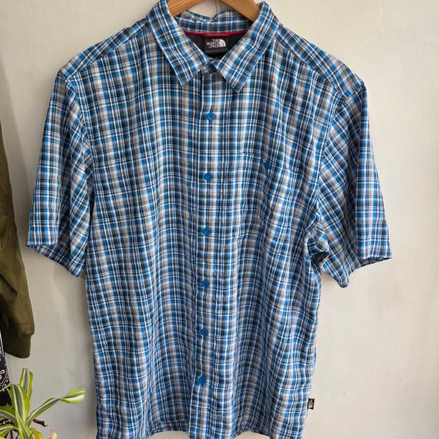 THE NORTH FACE / 블루 체크 반팔 셔츠