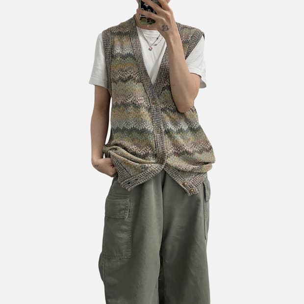 old country 빈티지 에스닉 니트 조끼 가디건