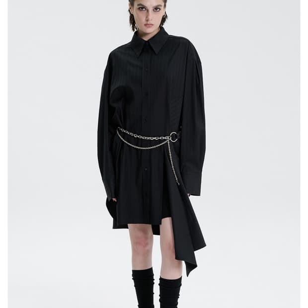 트리밍버드 Panelled Stripe Long Shirt [ Black