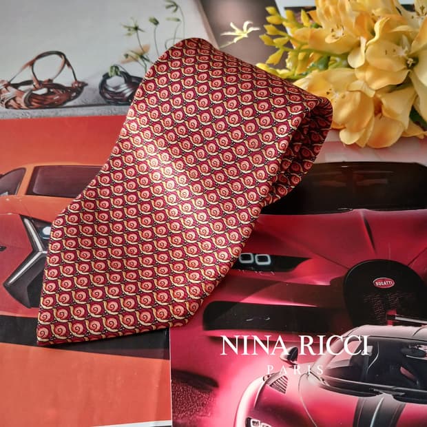 니나리치 실크 오렌지 스파이럴 패턴 넥타이 9.3cm A등급 A18878