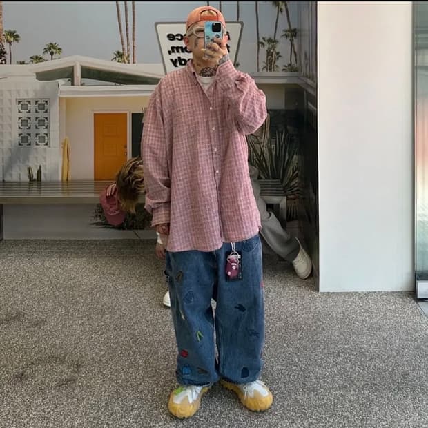 아워레가시 보로우드 BD 셔츠 핑크 킴블 체크 50