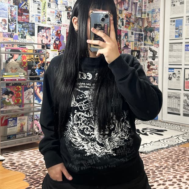 JPN 펑크 레터링 프린팅 블랙 맨투맨