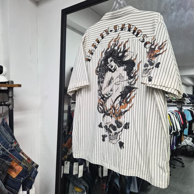 Harley-Davidson 화이트 & 블랙 핀스트라이프 워크 셔츠