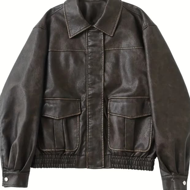 브라운 레더 봄버 자켓 1번 착용