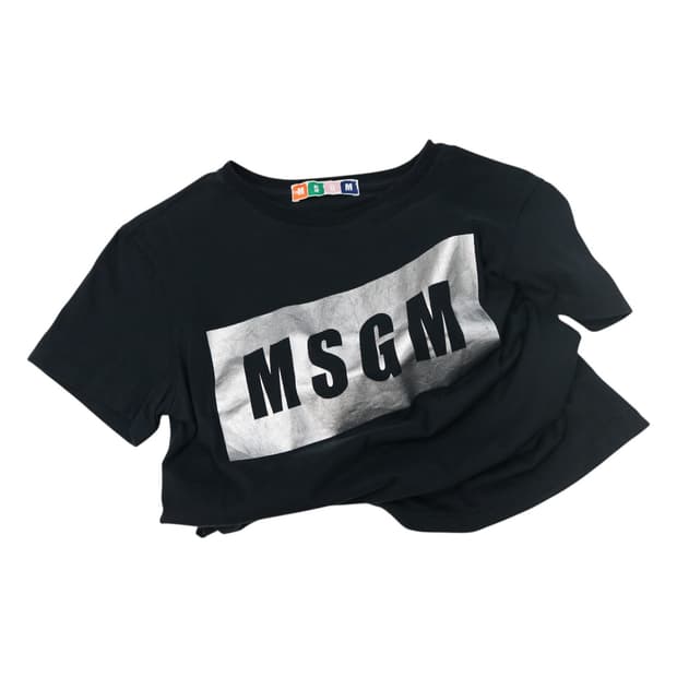 MSGM 엠에스지엠 실버 박스로고 블랙 반팔 티셔츠 (XS)