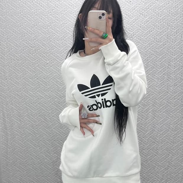 아디다스 빈티지 캐주얼 빅트레포일 크림 맨투맨 XL C08004