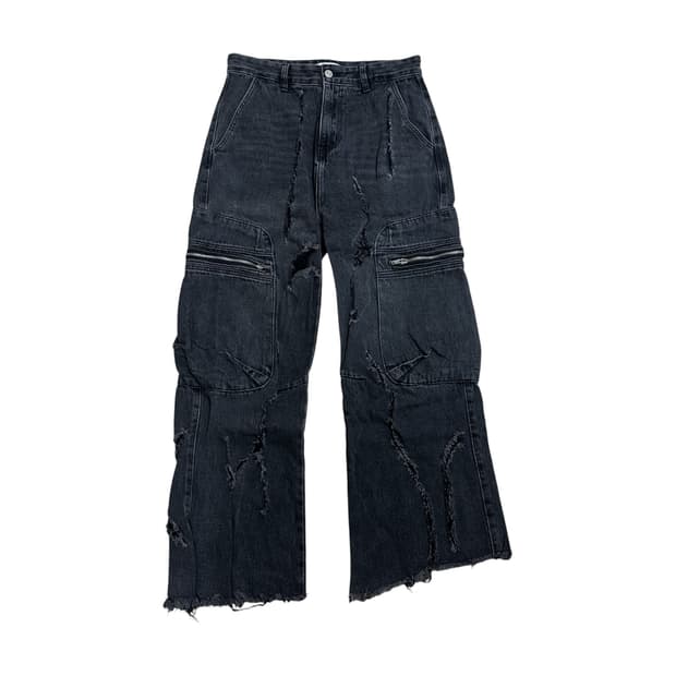 흑청 워싱 데님 디테일 팬츠