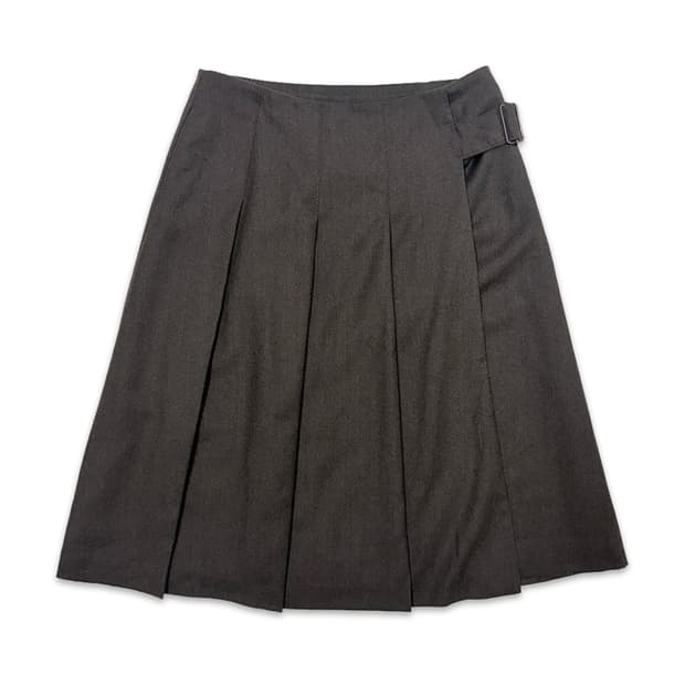 빈티지 브라운 플리츠 벨트 미디 레이어드 스커트
