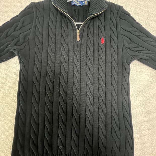 폴로 꽈배기 니트 반집업