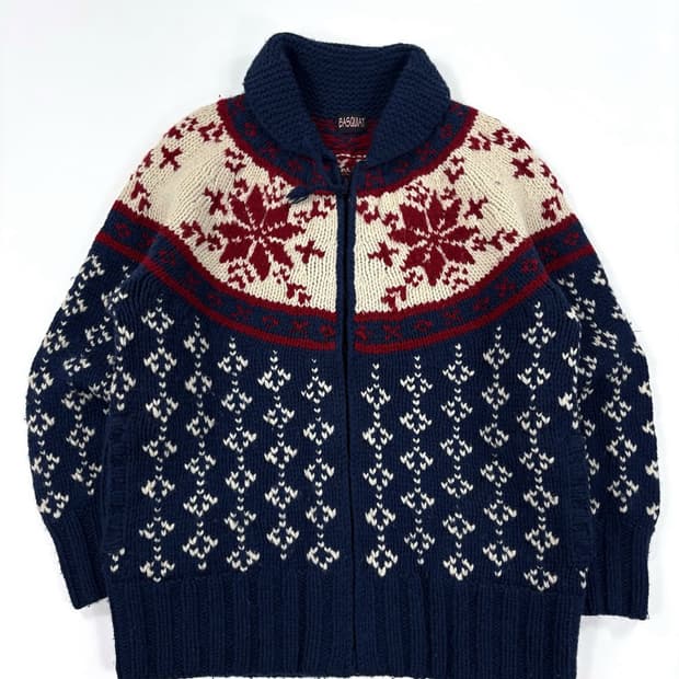  빈티지 노르딕 울 코위찬 집업 니트 