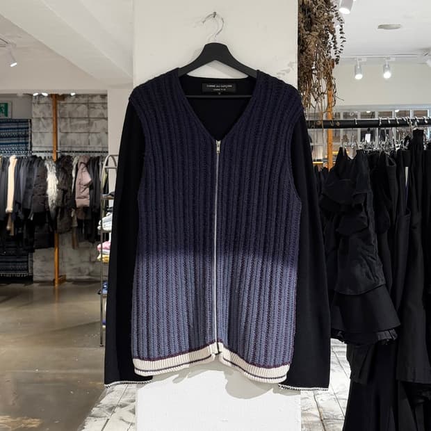 꼼데가르송 옴므 플러스 네이비 그라데이션 니트 집업 