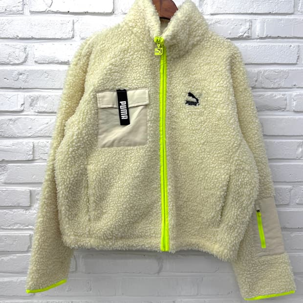 퓨마 아이보리 네온그린 플리스자켓