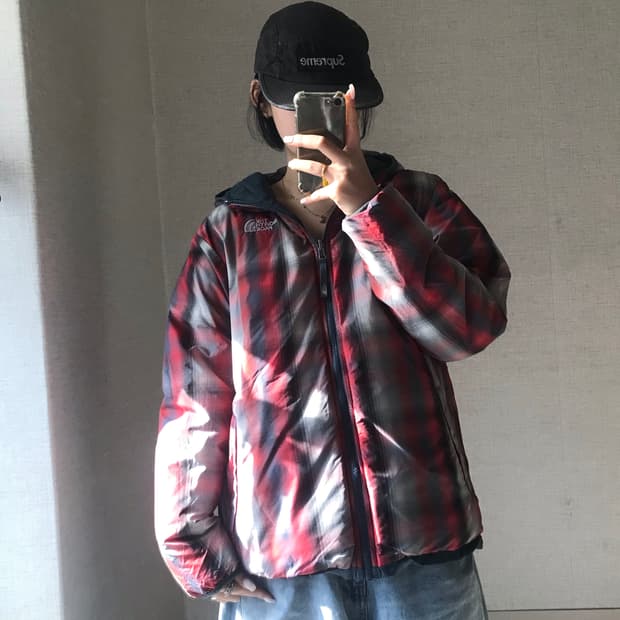 노페 체크 청록 리버시블 패딩