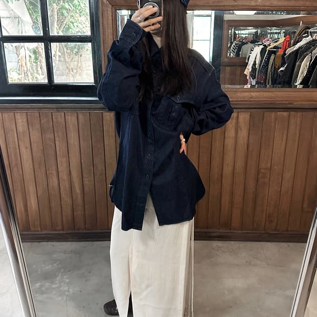 RRL indigo work denim shirkt