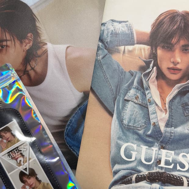 게스 현진 룩북+타포린백+데님포토키링