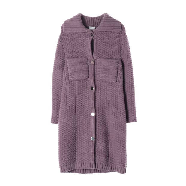 보테가베네타 21SS 라벤더 크로셰 니트 숄 넥 롱 코트