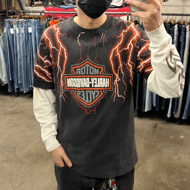 90s 할리데이비슨 라이트닝 티셔츠 (100-105)