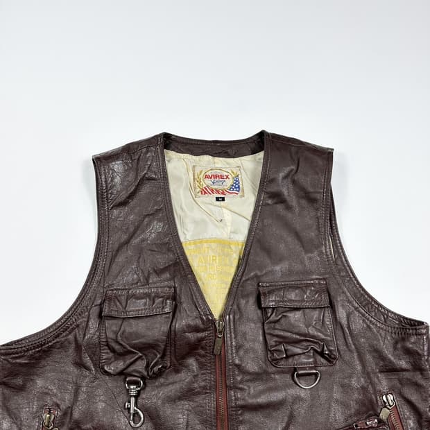 아비렉스 USA 레트로 브라운 가죽 조끼 베스트 (M)