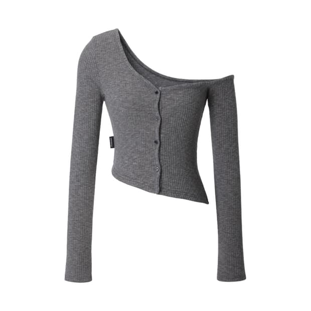 쓰리타임즈 원숄더 버튼 티셔츠 멜란지