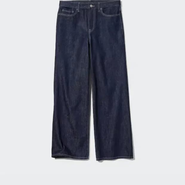 유니클로 로라이즈 와이드 배기진 네이비 팬츠 데님
