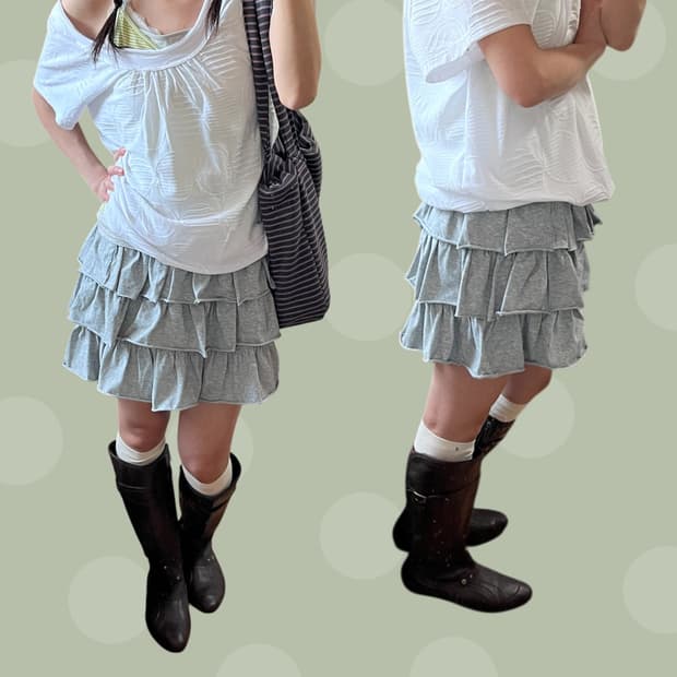 져지 소재 그레이 프릴 캉캉 스커트