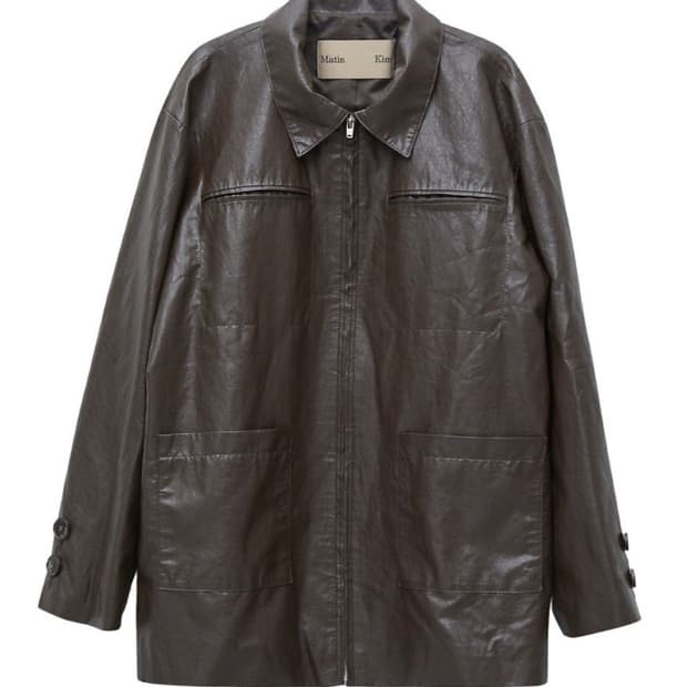 마뗑킴 보이핏 레더 자켓 브라운