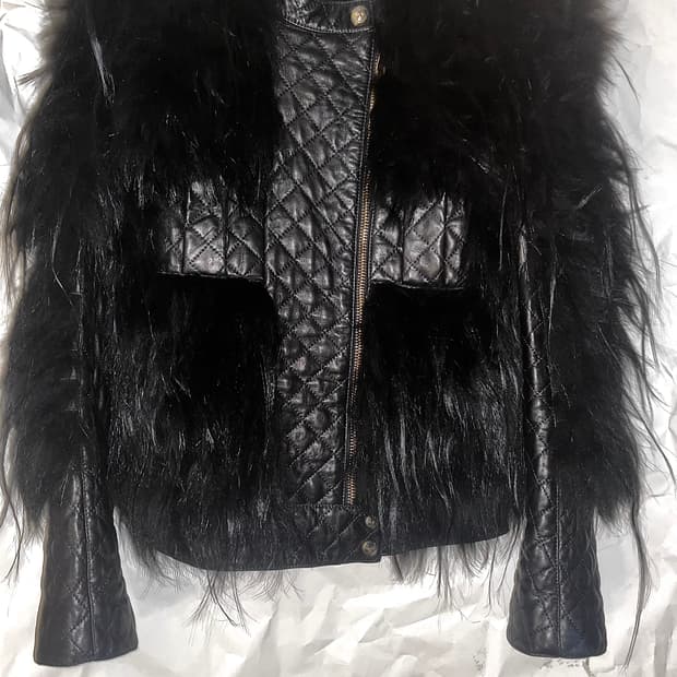 Balmain 12aw 라쿤퍼 크로스 렘스킨 레더자켓