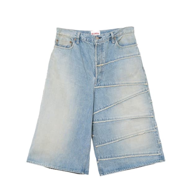 KAMIYA Switching Denim Wide Bermuda Pant