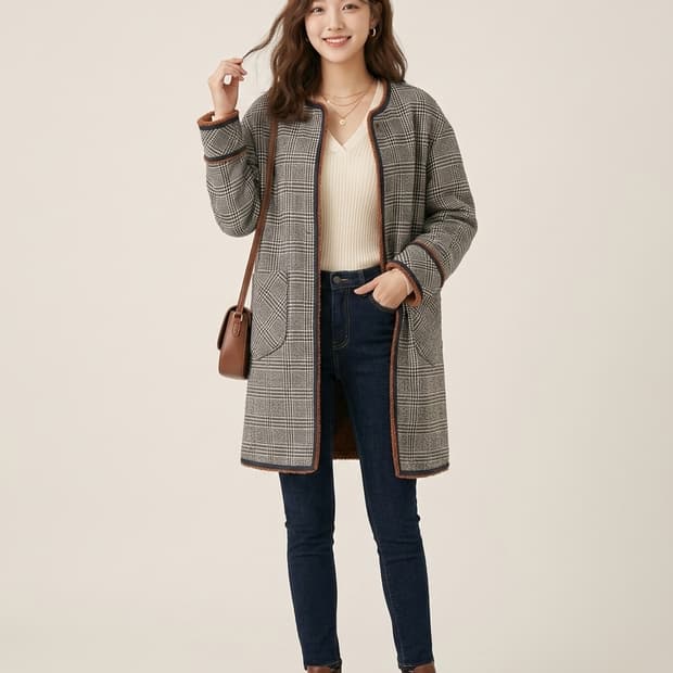 on & on 온앤온 클래식 체크 덤블 안감 노카라 코트