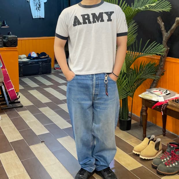 90s 싱글 스티치 아미 링거 티셔츠