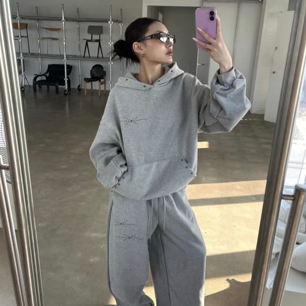 양기모 스터드 후드 셋업