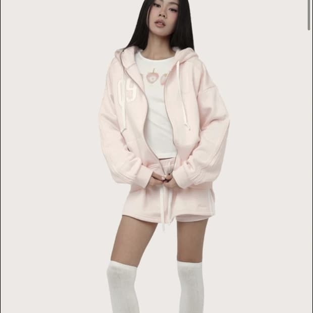 클리시어 09 넘버링 후드집업 핑크