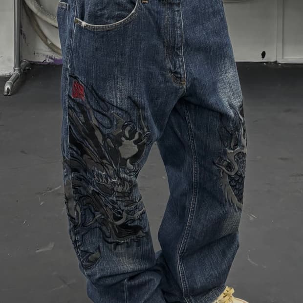 카라쿠리 타마시 오리엔탈 드래곤 데님팬츠