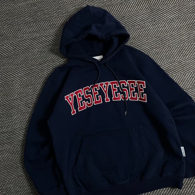 예스아이씨 빅로고 박시핏 네이비 후드 티셔츠y 3036