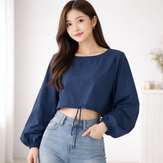 그란데라인 크롭 셔링 블라우스